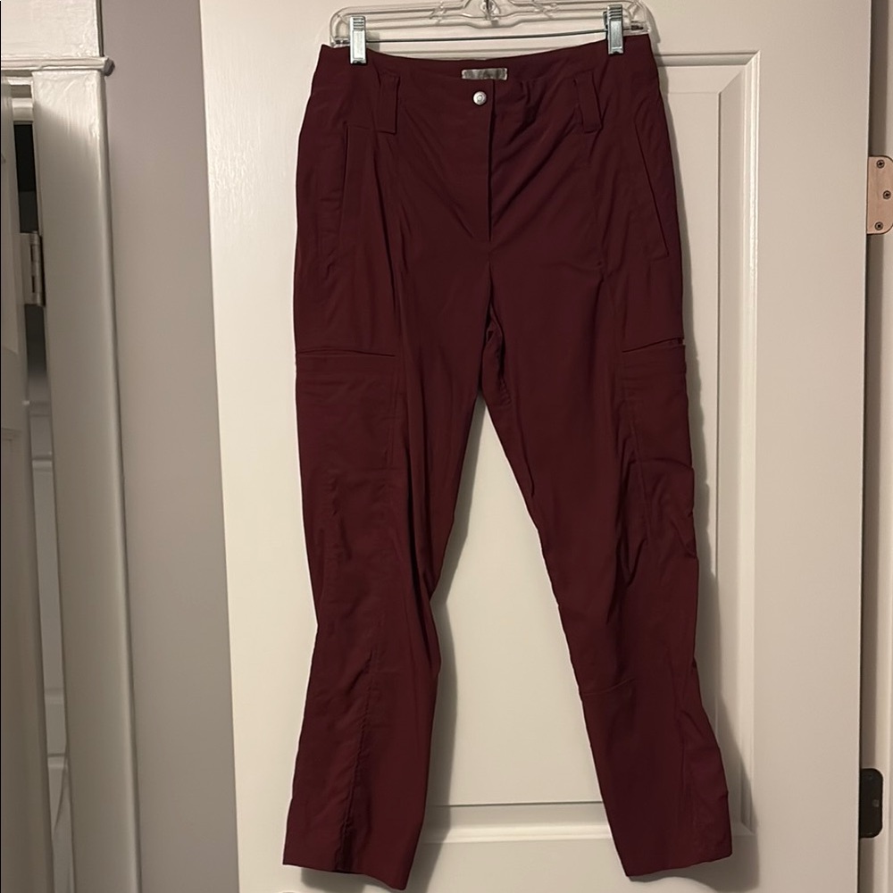 Anatomie Red Cargo Pants with Textured Fabric and Slim Fit